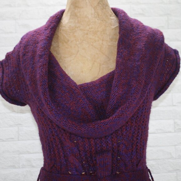 DECREE Turtleneck Sweater Tunic Oversized Collar Belted Knit Marled Purple Med - Picture 2 of 12
